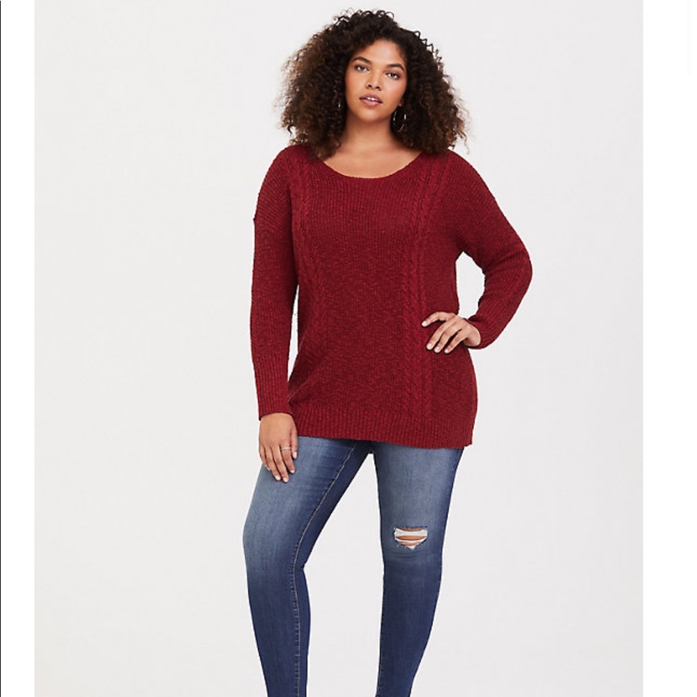 Red Cable Stitch Tunic Sweater